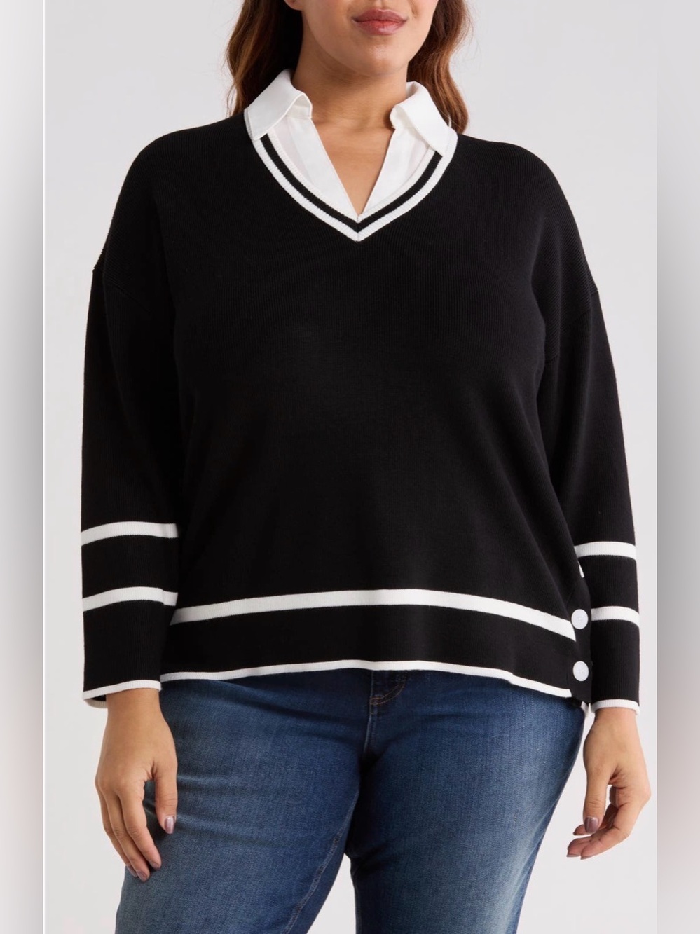 NEW…Adrianna Papell V-Neck Twofer Sweater Top